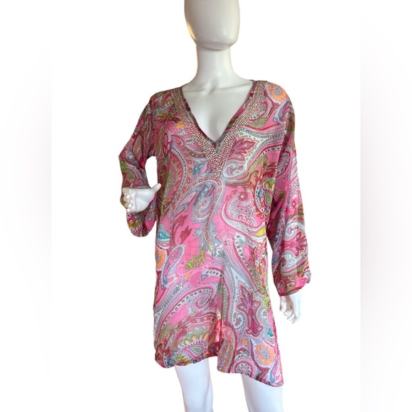 Frangí Vibran y Paisley V-Neck Beach Tunic - Picture 5 of 6